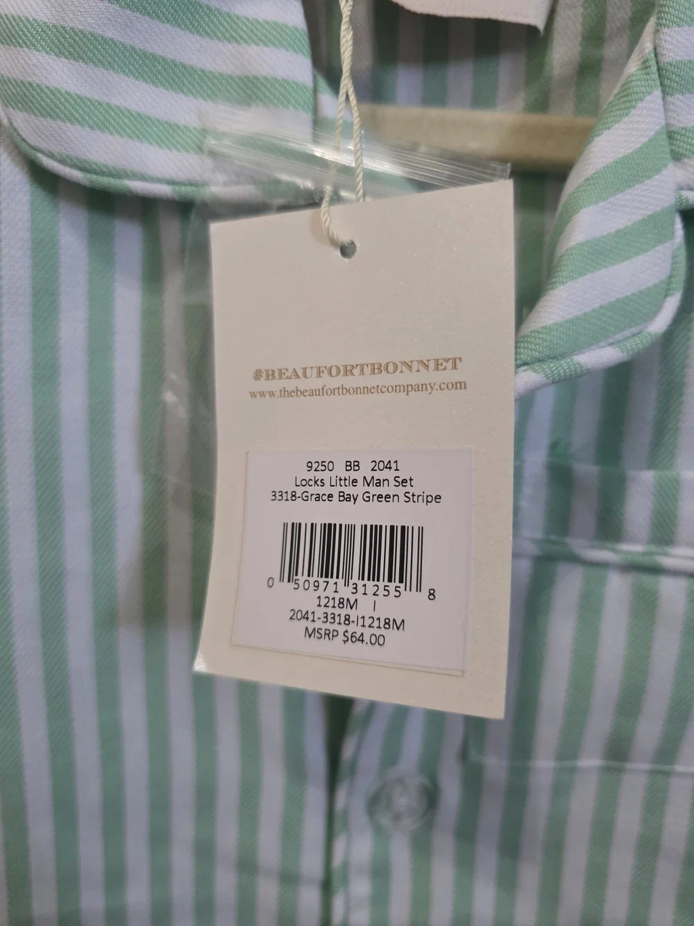 NWT The Beaufort Bonnet Company Mint Green and White Striped Kids Pajama Set